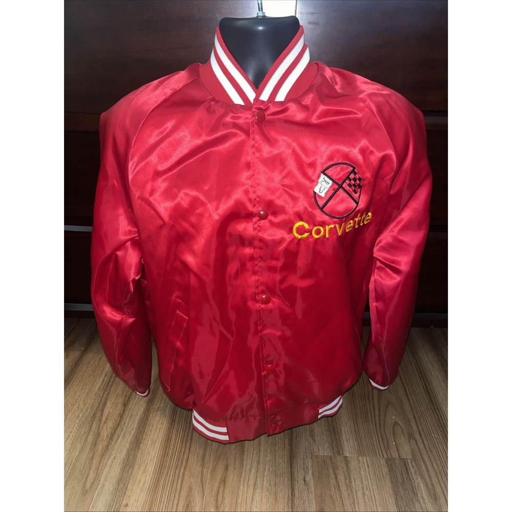 VTG Westark USA Satin Jacket Corvette Size Medium Red Bomber Made In U.S.A.